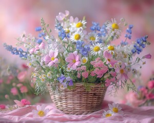 Poster - A basket full of colorful wildflowers. AI.