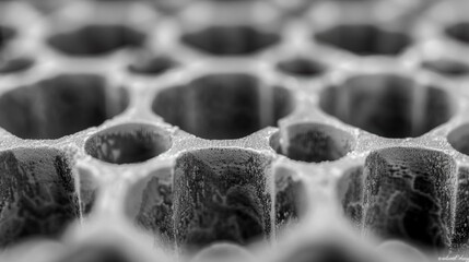 Poster - A close-up shot of a honeycomb pattern. AI.