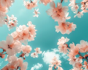 Sticker - Pink blossoms against a blue sky. AI.