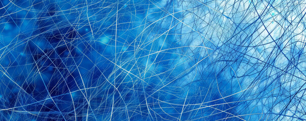 A bright blue background with a subtle pattern of intersecting lines, adding structure and interest to the design.