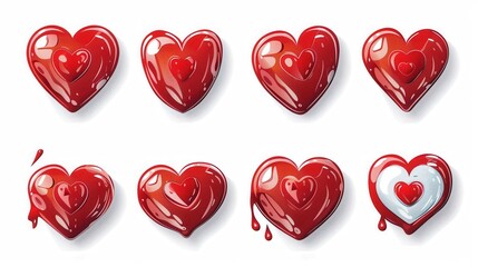 Poster - A collection of red heart illustrations with different styles, showcasing unique shapes and designs. Generative AI