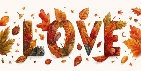 Fall Leaves Spelling Love