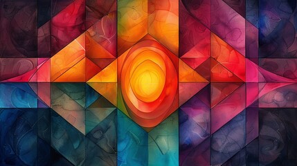 Sticker - Kaleidoscopic abstract design featuring prismatic patterns and vibrant, multifaceted colors for a dazzling and captivating visual effect. Watercolor style, high resolution Illustration, in the style