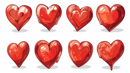 Poster - A set of eight red heart illustrations in different styles and poses, perfect for graphic design projects or Valentine's Day cards. Generative AI