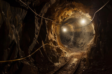 Wall Mural - an image depicting the dark, confined spaces of an underground mine - generative ai