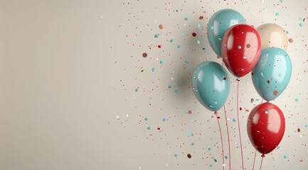 Wall Mural - Colorful Balloons and Confetti on White Background