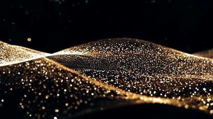 Leinwandbilder - A golden glitter wave ripples across a black background, creating a dynamic and luxurious visual.