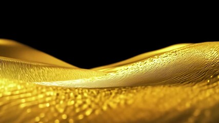 Leinwandbilder - A close-up of abstract gold waves against a black background. The waves are textured with fine lines, creating a sense of movement and depth.