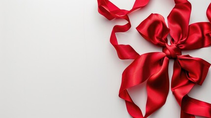 Canvas Print - Creative arrangement of red satin ribbons and a unique bow on white background