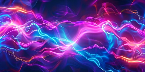 Wall Mural - Neon light waves form a lively digital background full of energy and excitement, pulsating with a dynamic flair