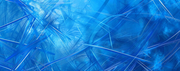A bright blue background with a subtle pattern of intersecting lines, adding structure and interest to the design.