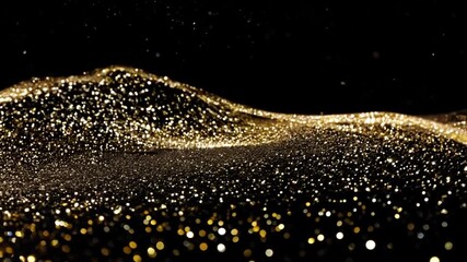 Leinwandbilder - Golden glitter particles form a wave on a black background.