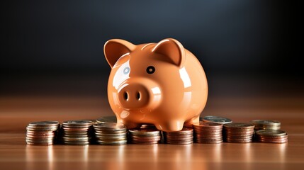 Piggy Bank Standing On A Stack of Coins