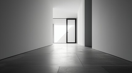 Poster - a hallway with a door and light coming in