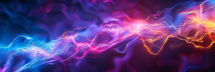 Wall Mural - Colorful abstract waves conveying dynamic energy and motion in vibrant neon hues of blue, pink, and purple.