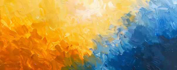 an abstract oil painting with radiant yellow and blue hues. the glowing colors merge seamlessly, cre