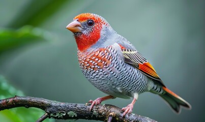 Wall Mural - Close-up of a strawberry finch (Amandava amandava) on a branch