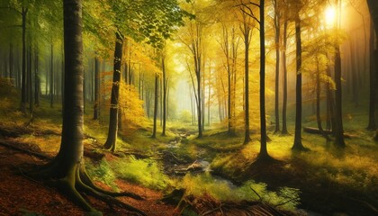 Canvas Print - Autumn forest in sunny weather