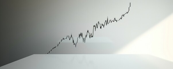 Minimalist financial chart showing a smooth upward slope in stock prices, on a clean white surface.