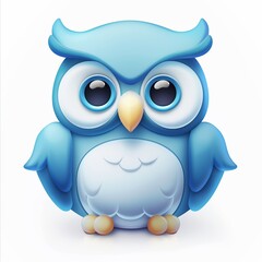 Wall Mural - Cute and charming blue owl app icon illustration, clean modern minimalist design on white background