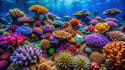 Wall Mural - Vibrant Coral Reef Ecosystem Under Clear Blue Water. Generative AI