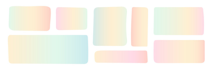 Wall Mural - Pastel colors gradient rectangle square text box set. Hand drawn geometric frame. Empty highlight speech bubble. Cute kids simple textbox template collection. Abstract shapes isolated on white