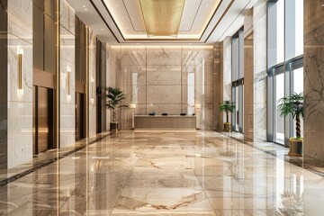 Sticker - Conference Lobby. Modern Architecture and Luxury Design in a Hotel Lobby with Marble Floor