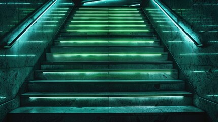 Sticker - Granite tiled stairs in the building with fluorescent stripes