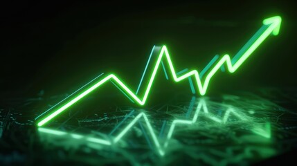 Wall Mural - Neon lime graph glowing on a black backdrop, symbolizing significant business growth.