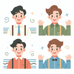 Canvas Print - vector set of male avatars with happy expressions