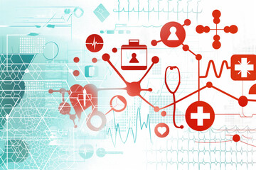 Digital healthcare network with medical symbols