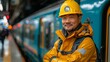© olegganko - Man in Hard Hat Standing in Front of Train