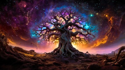 abstract colors moon landscape with a tree