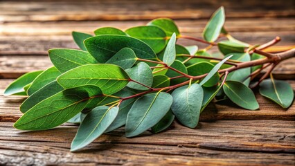 Eucalyptus Leaves on Rustic Wood, Macro, Close-up, Green, Natural, Eucalyptus, wood