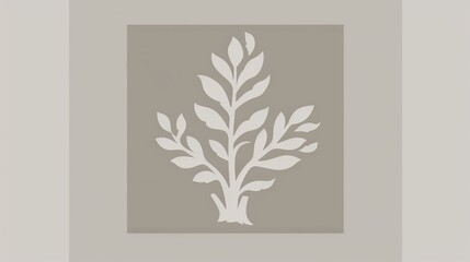 Wall Mural -   A white silhouette of a leaf on a gray background with a white border surrounded by gray, forming a gray square in the middle