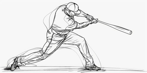 Olympic Sports. baseball. baseball player. Vector sketch illustration isolated on white background. One line drawing