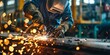 © Cyber Spektrum - Skillful metal worker working with arc welding machine in factory while wearing safety equipment. Metalwork manufacturing and construction maintenance service by manual skill labor concept
