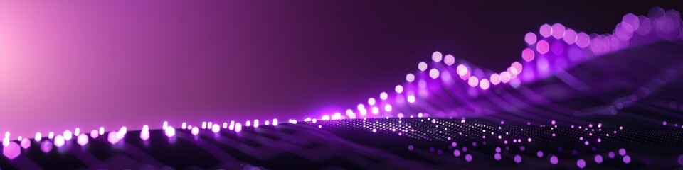 Wall Mural - Violet points of light ascend on a dark violet gradient, depicting stock market growth.