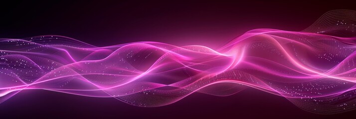 Wall Mural - Vibrant pink abstract waves with glowing particles, perfect for modern artistic and futuristic creations