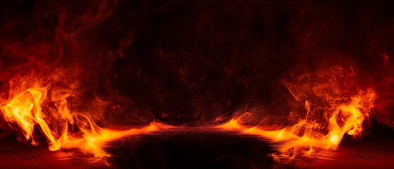 dramatic fire and smoke effect glowing red and yellow colors exploding outwards with center space. v