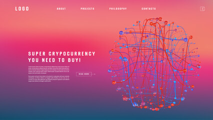 Landing page abstract design with big data. Template for website or app.