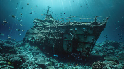 An old Second World War ship sunk a long time ago at the bottom of the ocean.