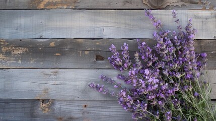 Wall Mural - Lavender floral arrangement on wooden backdrop