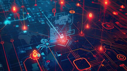 Fototapete - advanced cybersecurity firewall protecting networks