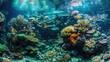 © buraratn - A panoramic view of a reef tank with vibrant coral and exotic marine life.