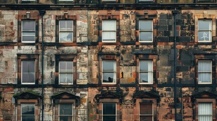 A single slim tenement structure in Glasgow Scotland with space for text