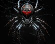 © frank29052515 - Menacing Black Widow Spider with Red Hourglass Marking in Dark Web Corner