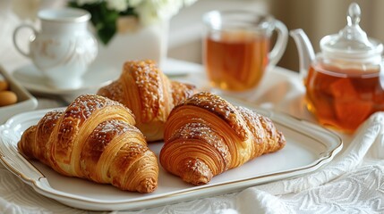 Wall Mural - Delicious Croissants with Tea