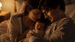 © Bnetto - Family with a newborn in a delicate moment, parents and siblings taking care of the baby at home