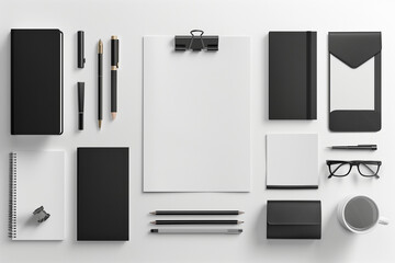 Poster - Corporate stationery set mockup at white textured paper background.